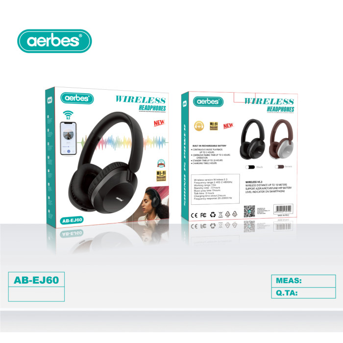 Бездротові навушники Aerbes AB-EJ60 Bluetooth 5.3 накладні HiFi чорні