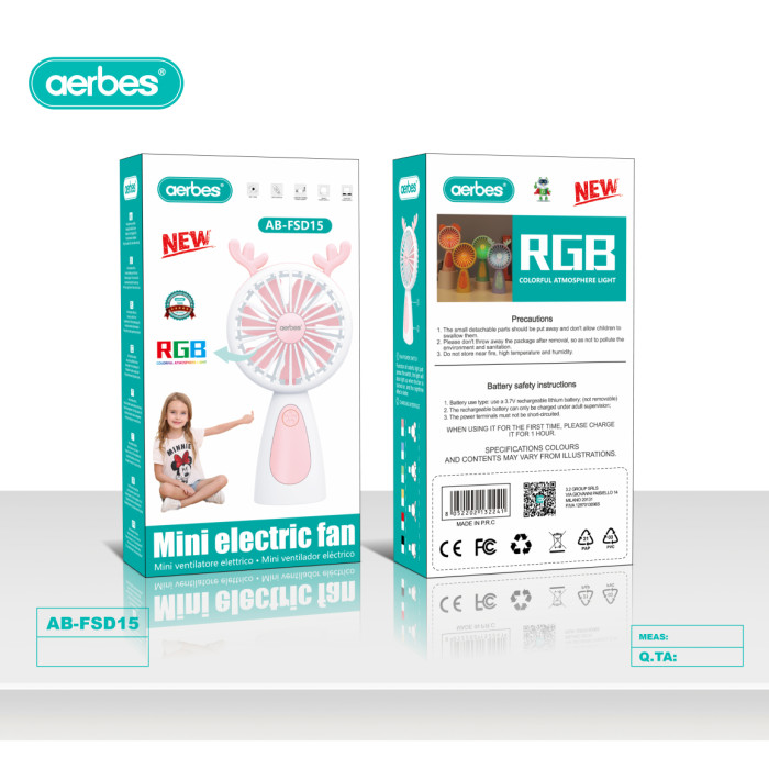 Портативний акумуляторний вентилятор з RGB підсвіткою
