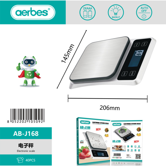 Кухонні електронні ваги Aerbes AB-J168 до 10 кг точність 1 г з підсвіткою LCD