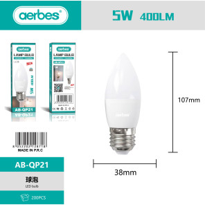 LED лампа свічка Aerbes AB-QP21 5W E27 400лм холодне біле світло 220V