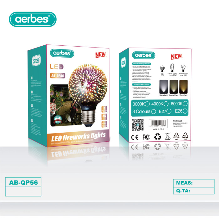 LED лампа Aerbes AB-QP56 3D феєрверк E27 5W кольорове світло G80 86-265V