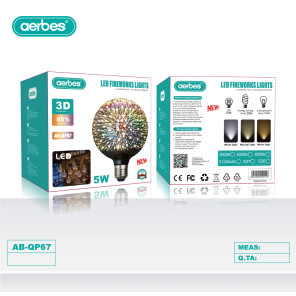 Лампа LED Aerbes AB-QP67 G125 5W E27 3D ефект феєрверку кольорова декоративна куляста