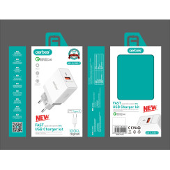 Зарядное устройство Aerbes AB-SJ180-T Quick Charge 3.0 с кабелем Type-C 1м - 1USB 3A 220V