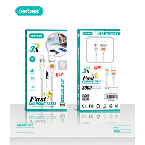 Кабель для швидкої зарядки Aerbes AB-SJ248-T USB - Type-C 3A 300 см з обплетенням білий
