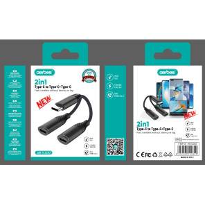 Адаптер aerbes AB-SJ282 2в1 Type-C на Type-C + Type-C для музики та заряджання