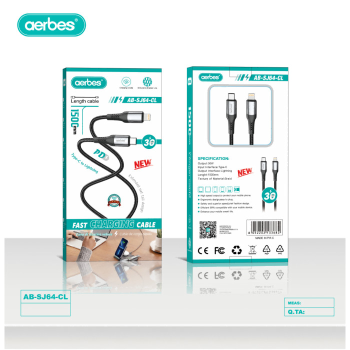 Кабель USB-C до Lightning AB-SJ64-CL 1,5 м PD 30W для Apple