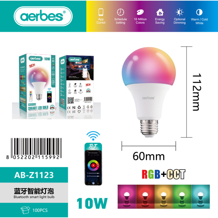 RGB світлодіодна лампа A60 10W з Bluetooth 220В