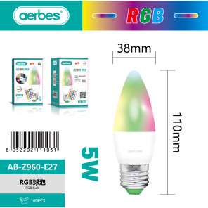 RGB-лампочка E27 у формі свічки з пультом дистанційного керування, 220В