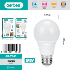 LED-лампа E27 A60 9W с алюминиевым корпусом и пластиковым покрытием - белый свет 85-265В.