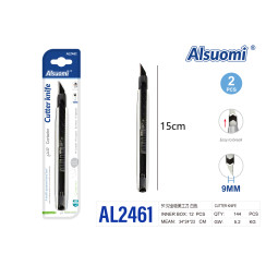 Канцелярский нож Alsuomi AL2461 9мм с автоматическим фиксатором 15см черный 2шт