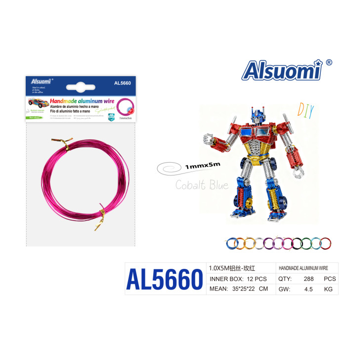 Алюмінієвий дріт для рукоділля Alsuomi AL5660 рожевий 1мм x 5м