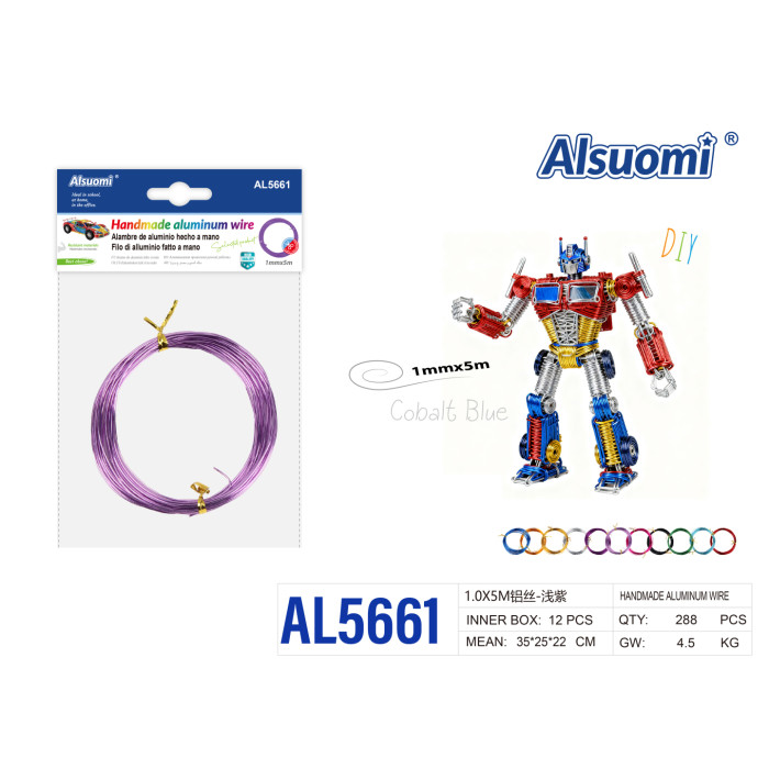 Алюмінієвий дріт для рукоділля Alsuomi 1мм x 5м світло-фіолетовий AL5661