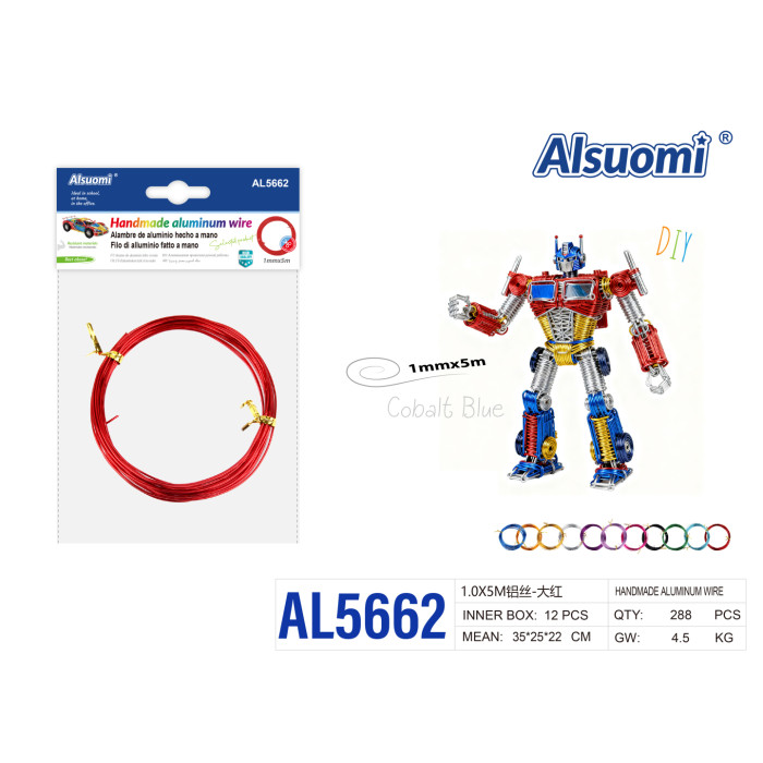 Алюмінієвий дріт для рукоділля Alsuomi AL5662 червоний 1мм x 5м