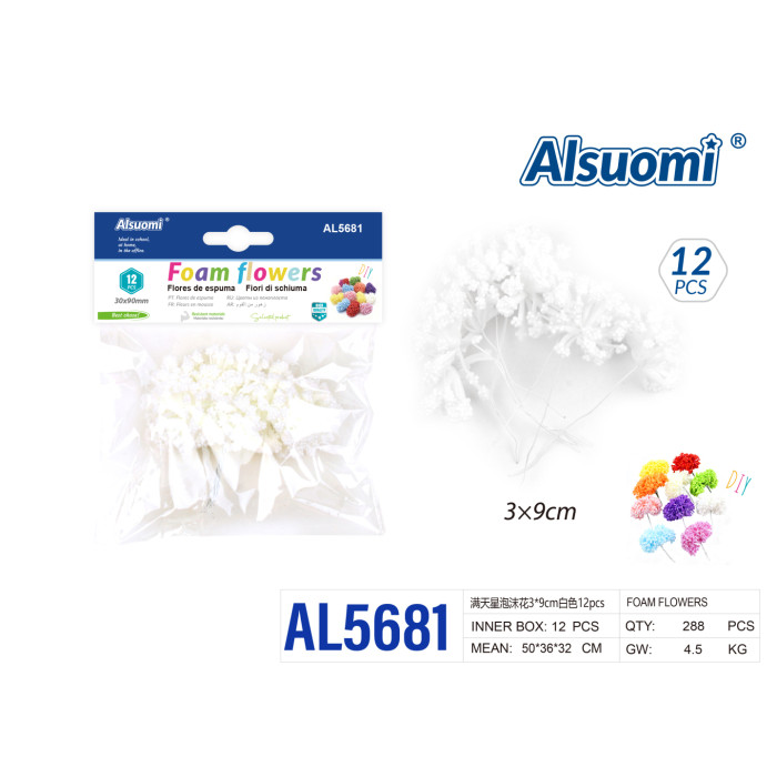 Штучні піноматеріальні квіти гіпсофіла білі 3x9 см 12 шт Alsuomi AL5681