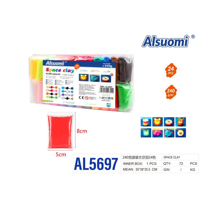 Космічний пластилін Alsuomi Space Clay 24 кольори 240г набір AL5697