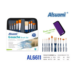 Набір пензлів для гуаші Alsuomi AL6611 11 шт у чохлі на блискавці