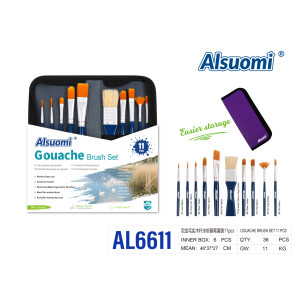 Набір пензлів для гуаші Alsuomi AL6611 11 шт у чохлі на блискавці