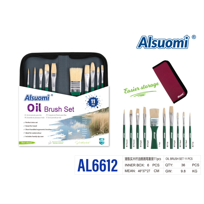 Набір пензлів для олійного живопису Alsuomi AL6612 - 11 штук з натуральної щетини