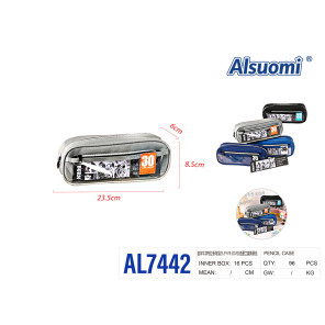 Пенал на блискавці Alsuomi AL7442 з тканини оксфорд 23.5x6x8.5 см сірий синій чорний