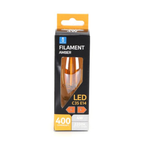LED-лампа-нить C35 E14 4W 2200K с золотистой оправой в цветной коробке