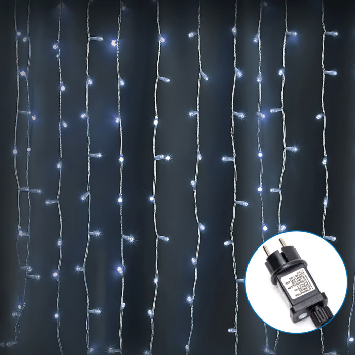 Гірлянда штора плоскі лампи холодне світло 3×2 м 200LED IP44