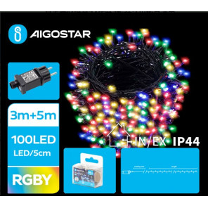 Гірлянда пряма плоскі лампи RGB 50LED з пультом IP44