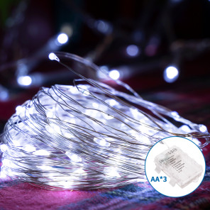 Батарейна гірлянда мідний дріт холодне світло 10 м 100LED IP44