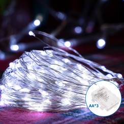 Батарейная гирлянда медная проволока холодный свет 15 м 150LED IP44