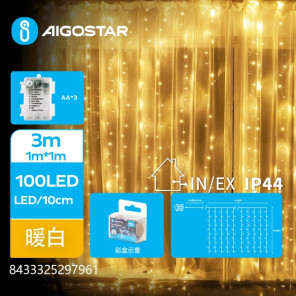 Батарейна гірлянда штора тепле світло 3×1 м 100LED IP44