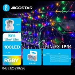 Батарейна гірлянда сітка різнокольорова 1.5×1.5 м 100LED IP44