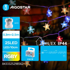 Батарейная гирлянда звезды и снежинки разноцветная 2.5 м 25LED IP44