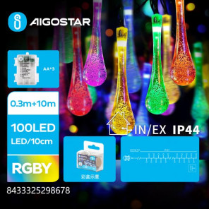 Батарейна гірлянда краплі різнокольорова 10 м 100LED IP44