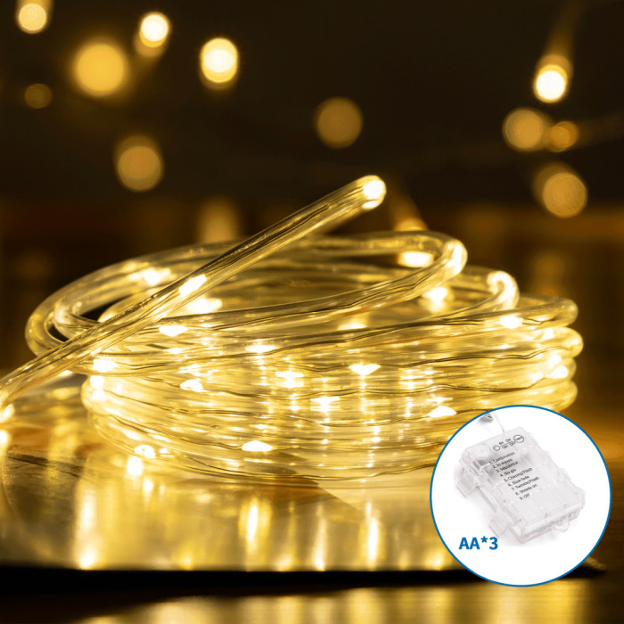 Батарейна гірлянда трубчаста 5 мм мідний дріт тепле світло 5 м 50LED IP44