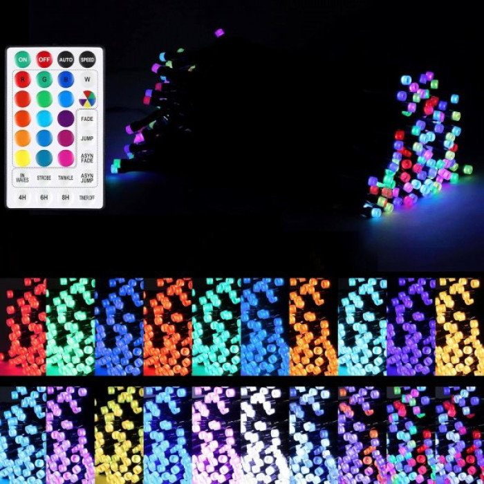 Батарейна гірлянда пряма RGB 5 м 50LED з пультом IP44