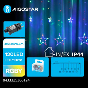 Підключна штора льодяна хвиля зірки різнокольорова 3×3 м 120LED IP44