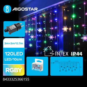 Підключна штора льодяна хвиля сніжинки різнокольорова 3×3 м 60LED IP44