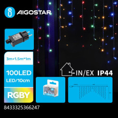 Підключна штора льодяна хвиля різнокольорова 1.5×1 м 100LED IP44