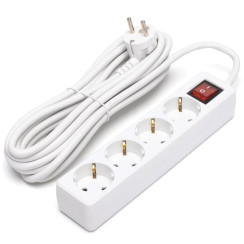 Німецький 4-розетковий подовжувач з прямокутним корпусом 3G1.5mm2 5 м з вимикачем
