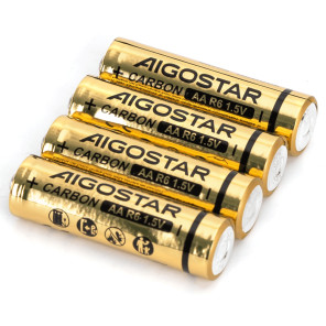 Батарейки Aigostar AA R6 1.5V Carbon солеві, набір 4 шт, золотистий корпус