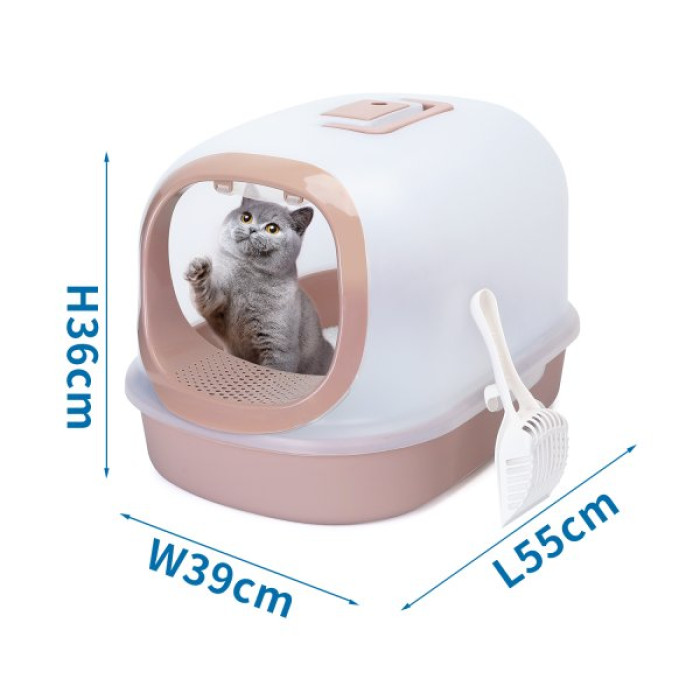 Коричневий котячий лоток із совком, розмір L55xW39xH36 см