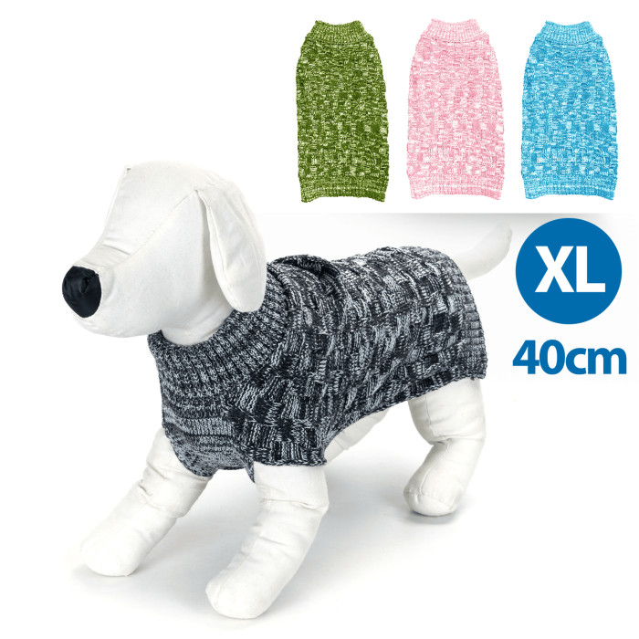 Свитер с кабельным узором, XL-40 см, серый/зеленый/розовый/синий