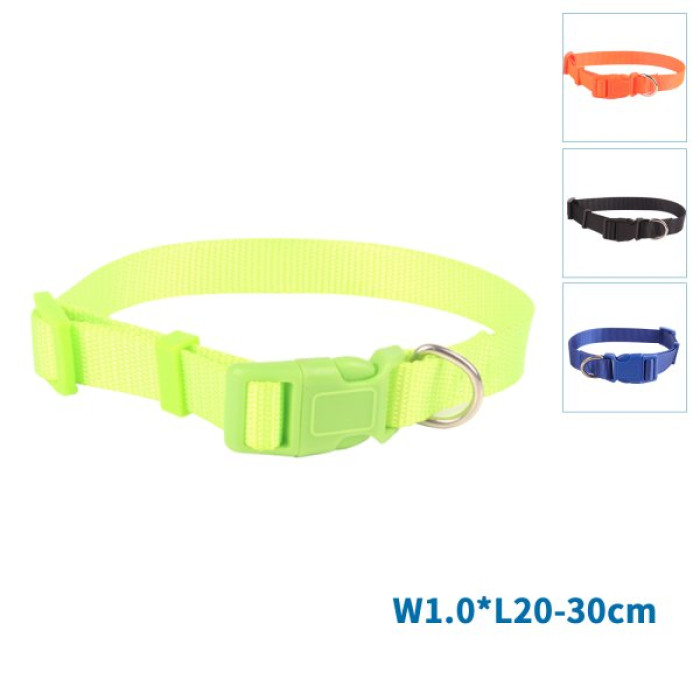 Нейлоновий нашийник для собаки 20-30 см - однотонний, помаранчевий/чорний/синій/зелений