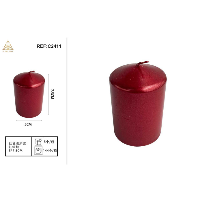 Свічка стовпчик червона 5×7.5 см
