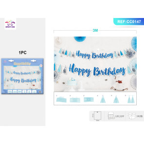Гірлянда «Happy Birthday» блакитна з бахромою