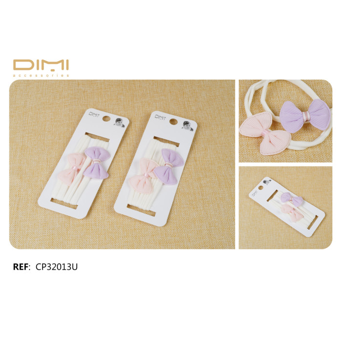 Пов’язка 2 шт у смугу з бантом рожево‑фіолет.