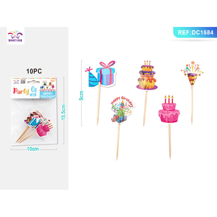 Топери «Happy Birthday» зубочисткові 9 см 10 шт HM-DC1584