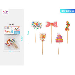 Топеры «Happy Birthday» зубочисточные 9 см 10 шт HM-DC1585