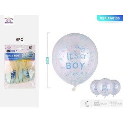 Пули «Boy» прозрачные с конфетти голубые 6 шт