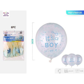 Кулі «Boy» прозорі з конфетті блакитні 6 шт