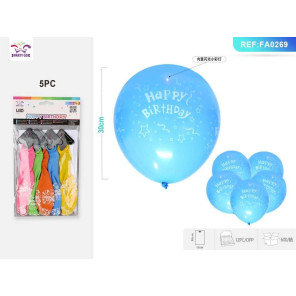 Кулі з підсвіткою HAPPY BIRTHDAY 5 шт мікс